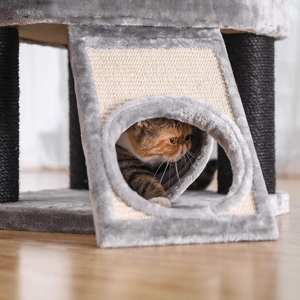  EKEO - Krabpaal Groot -kattenboom Met Pluizig Uitzichtplatform - Ligkom En Knuffelholte - Kattentoren - XL
