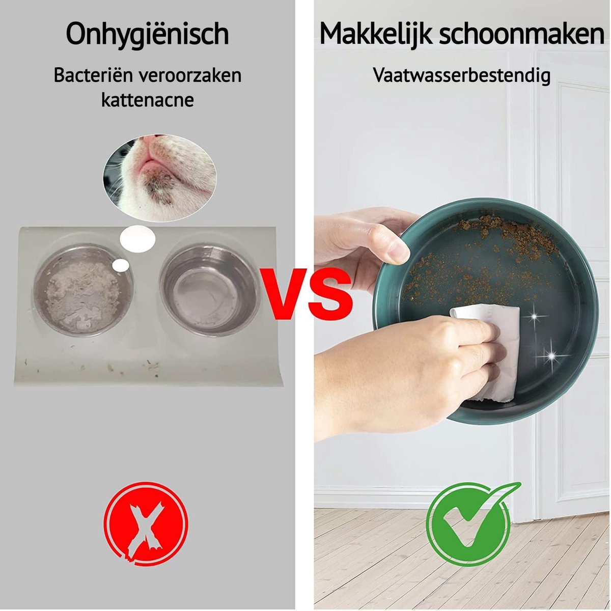  GIZMO 2x Voerbak Kat - 400 Ml - Groen - Keramische Drink- &amp; Voerbakken Met Standaard - 13 Cm - 2 Stuks