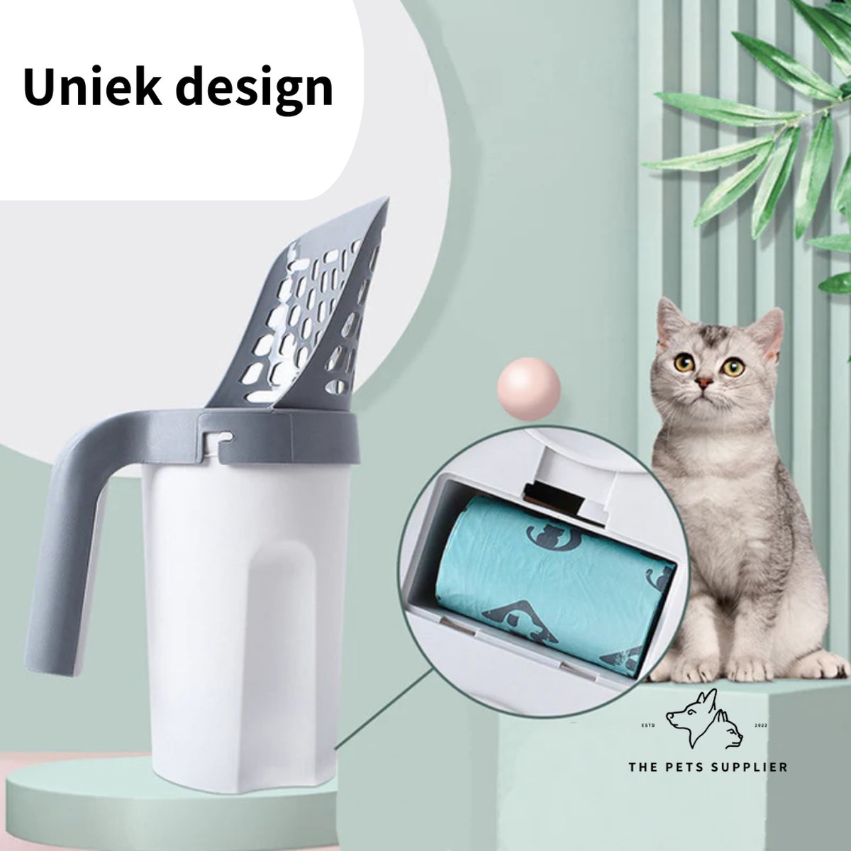 The Pets Supplier - Kattenbak Schep - Kattenbakschep Met Opvangbak - Kattenbak Grind - Kattenzakjes