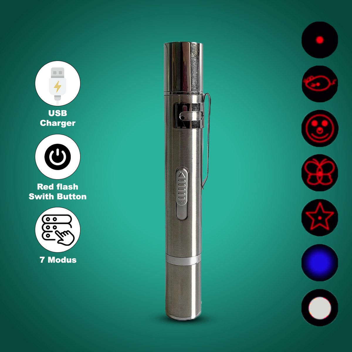  USB Laserpen-7 In 1- Kattenspeelgoed-rode Laser- Fluwelen Opbergzakje- LED- UV Licht- USB Oplaadbaar- Laserlampje- Nieuw Model 2020