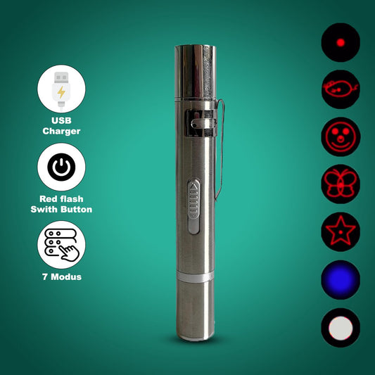  USB Laserpen-7 In 1- Kattenspeelgoed-rode Laser- Fluwelen Opbergzakje- LED- UV Licht- USB Oplaadbaar- Laserlampje- Nieuw Model 2020