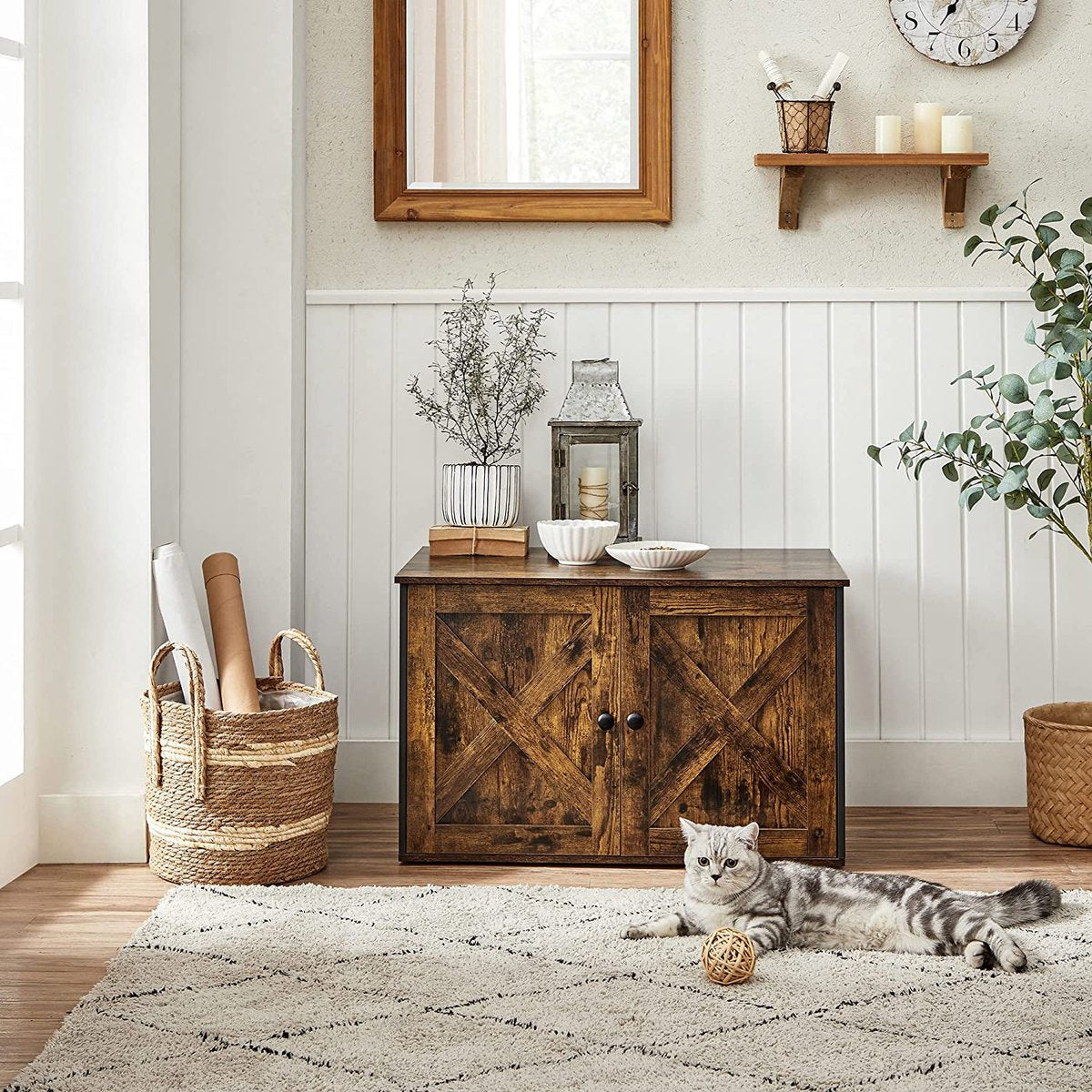  Meubelexpert Kattenhuis Voor Kattenbak - Met Deuren - Vintage - Bruinzwart - PCL002X02