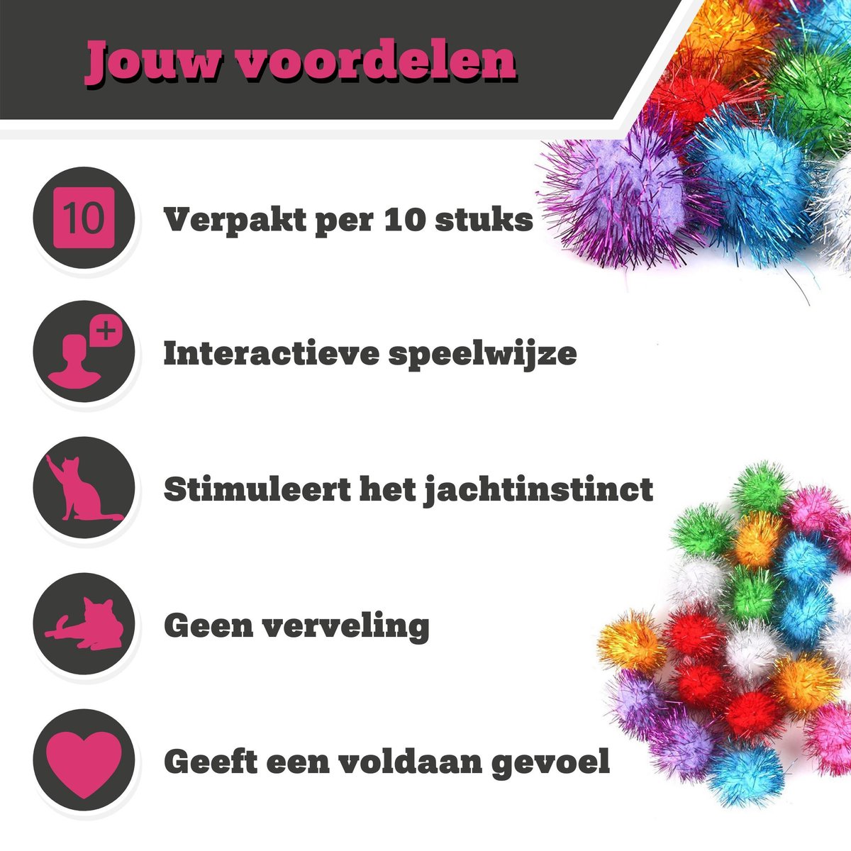  Make Me Purr Glitter Pompon Ballen (10 Stuks) - Kattenspeeltjes - Kattenspeelgoed - Speelgoed Voor Katten - Kat Speeltje Bal - Kitten Speeltjes Balletjes