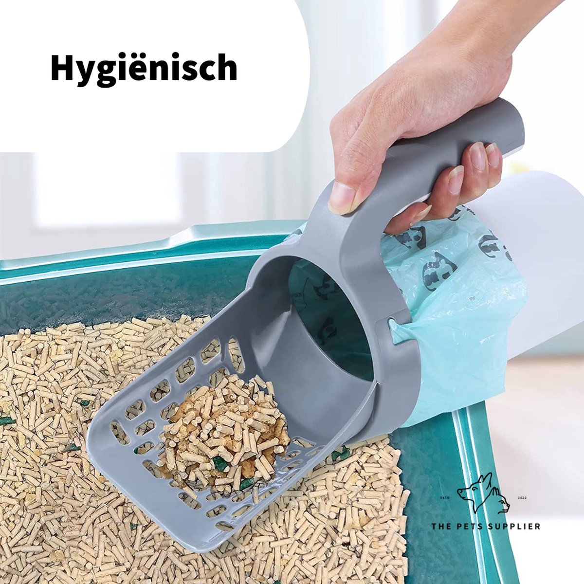  The Pets Supplier - Kattenbak Schep - Kattenbakschep Met Opvangbak - Kattenbak Grind - Kattenzakjes