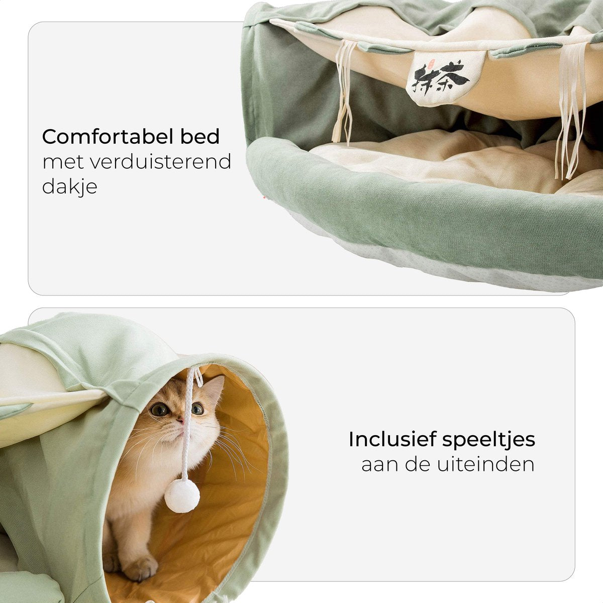  AYOO® Kattentunnel - Kattenmand - Kattenbed - Kattenkussen - Kattenhuis - Speeltunnel Kat - Kattentunnel Met Kattenmand - Poezenmand - Konijnentunnel - Groen