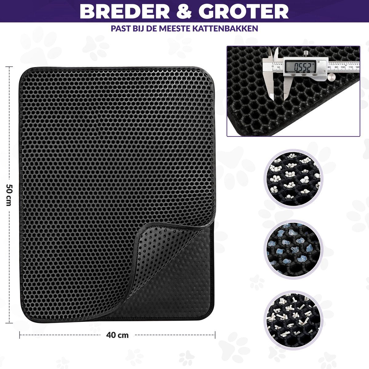  Kattenbakmat - Schoonloopmat - Katten Grit Opvanger - Kattenbakvulling - Waterdicht - Dubbele Laag - Honingraat - 40 X 50 Cm - Zwart