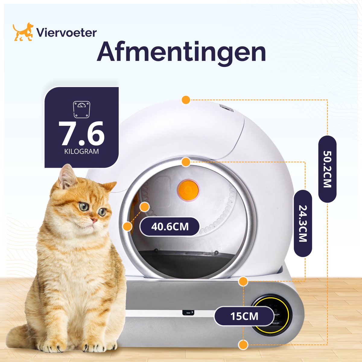  Viervoeter™ Kattenbak Zelfreinigend – Automatische Kattenbak – Zelfreinigende Kattenbak – Anti-geur – 53x58x55cm – Bedienen Via App – 65 Liter