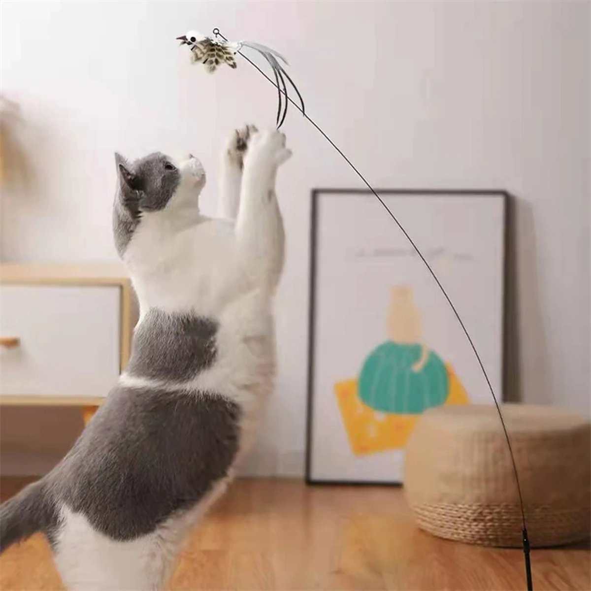  Kattenspeelgoed - Simulatie Vogel - Interactieve Grappige Kattenspeeltjes - Kattenhengel Met Zuignap + 4 Vogels + Een Kattenhengel GRATIS