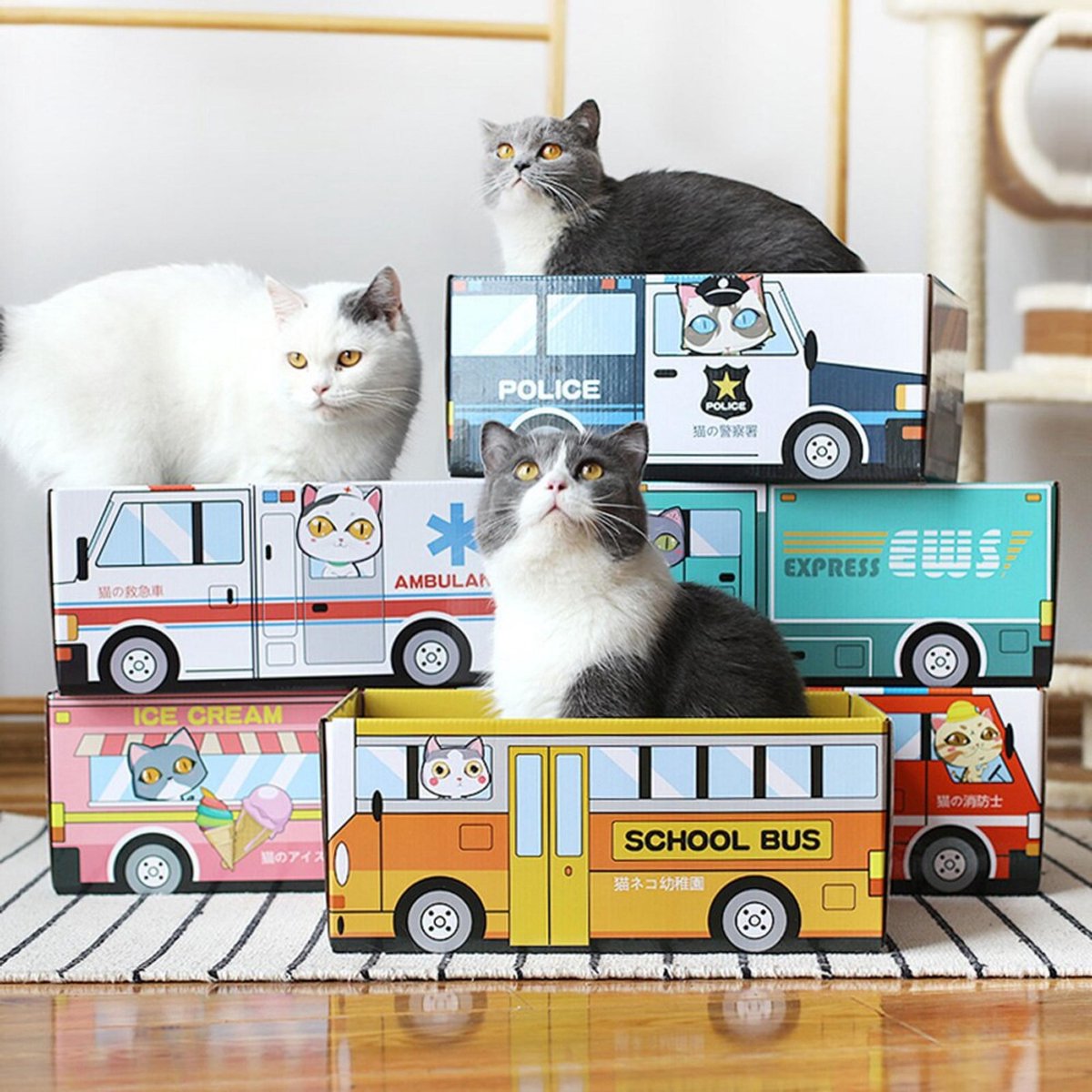  Make Me Purr Kattendoos Van Karton (Ice Cream) - Inclusief Kartonnen Krabmat - Speelgoed Doos Voor Katten Met Krab Mat - Kat Krabpaal Speeltje - Kattenbed Kattenmand Kattenhuis Kattentunnel - Kattenspeelgoed - Kattenspeeltjes - Kitten Speeltjes