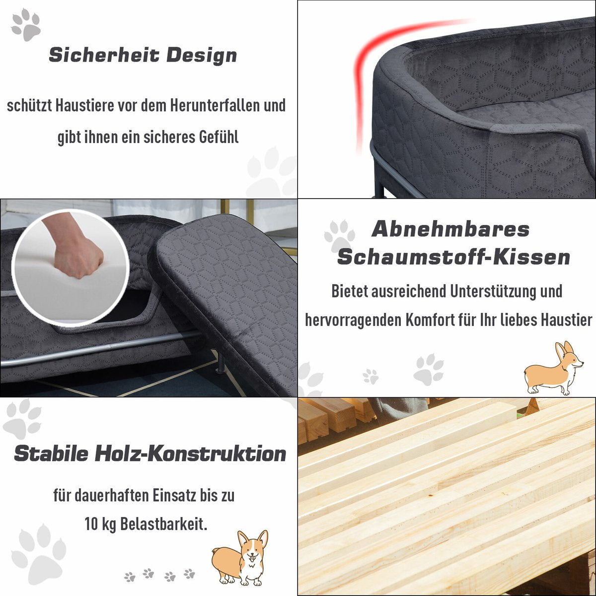  PawHut Hondenbank Met Rugleuning Huisdierenbank Met Metalen Poten Hondenbed Kattenbank D04-157