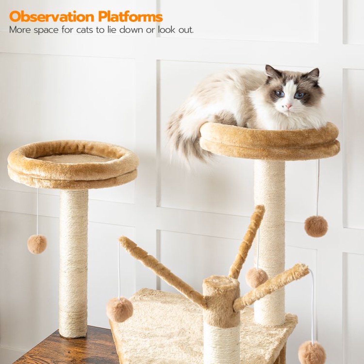  Signature Home Lola Krabpaal Met Kattenbak - Kattenbak Hangmat Mand Katten Huis - Kattenhuis Met Deur En Slot - Krabpalen Katten Huis - Kattenbakmeubel Verborgen - Alles-in-één Kattenspeelgoed Met Kattenhuis - Bruin - 70cm X 132cm X 48cm