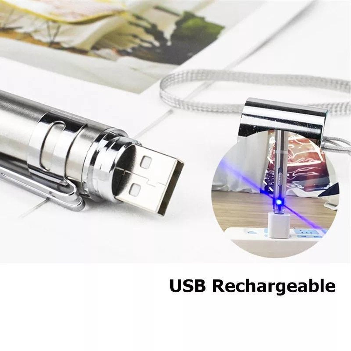  Laserpen - Oplaadbaar Met USB - Rode Laser - RVS Zilver - UV - Zaklamp - LED - Kat - Katten Speeltjes - Kattenspeelgoed - 7 Verschillende Standen