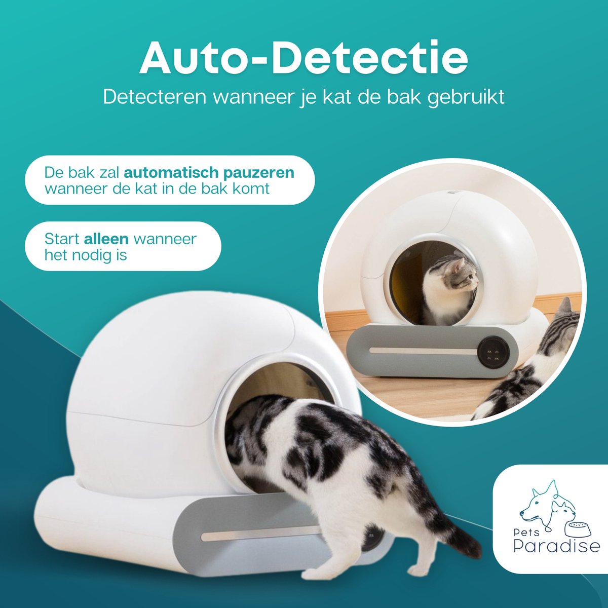  Pets Paradise - Zelfreinigende Kattenbak - Automatische - Elektrische - Scoopfree - Robot Kattenbak - 35dB