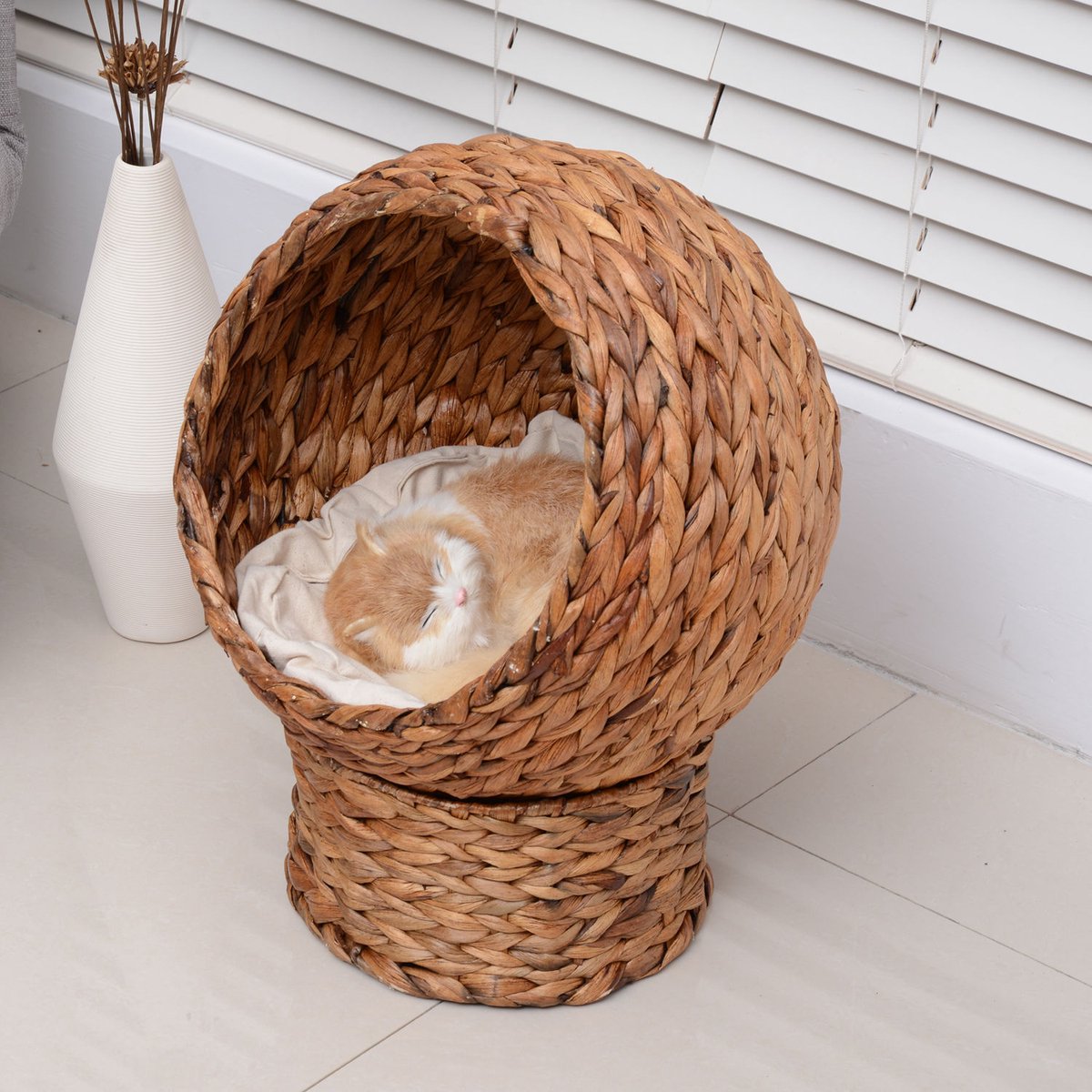  PawHut Kattenmand Rotan Kattennest Kattenbed Met Kussen Huisdierbed Bruin D30-104
