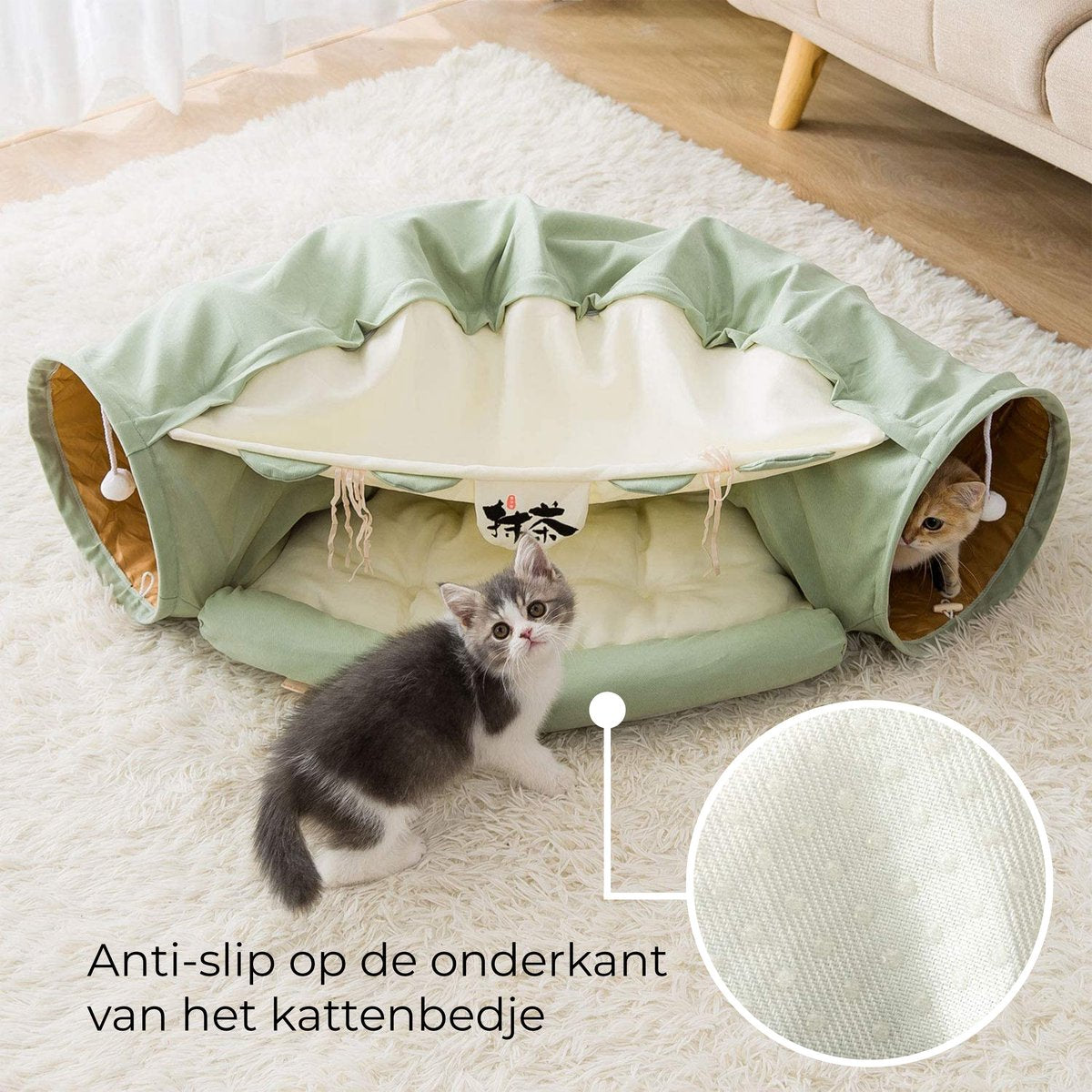  AYOO® Kattentunnel - Kattenmand - Kattenbed - Kattenkussen - Kattenhuis - Speeltunnel Kat - Kattentunnel Met Kattenmand - Poezenmand - Konijnentunnel - Groen