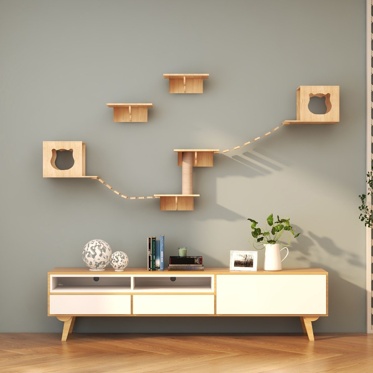 Katten Klimwand |2 Ladders Krabpaal En 2 Huisjes | Kat Klimmuur | Huisdieren | Vermaak Voor Katten