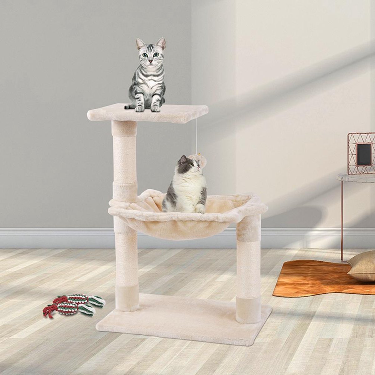 Merkloos MC Star Katten Krabpaal 70cm Krassen Grote Nis En Bal Opgeschort Spelen Schraper Platform Sisal - Beige, 70cm