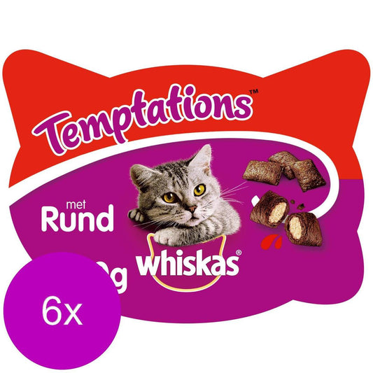  Whiskas Temptations 60 G - Kattensnack - 6 X Rund&amp;Vlees
