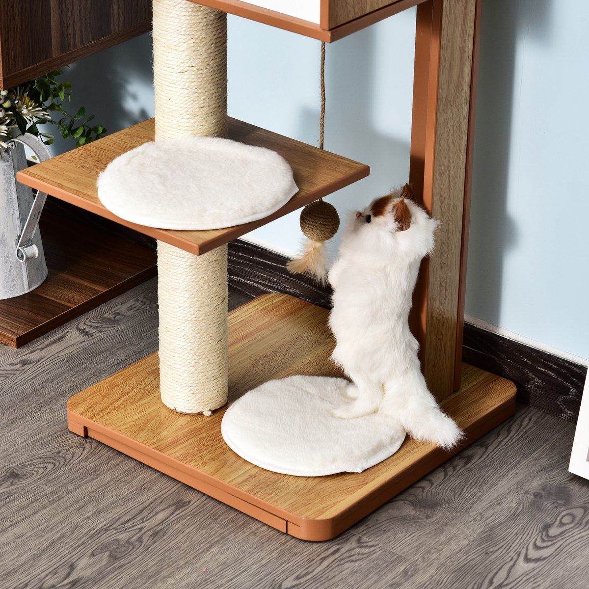  PawHut Krabpaal Met Grot &amp; Sisal Paal Kattenboom Kattenmeubel 4 Kussens MDF D30-206V01