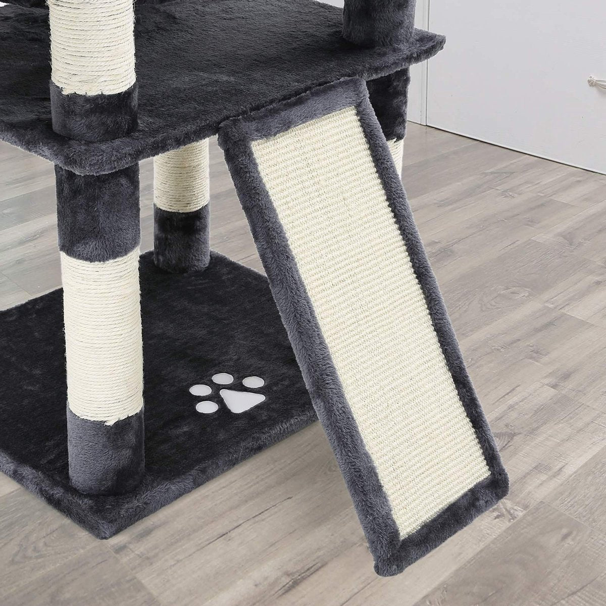  Grote Krabpaal, Krabpaal Met 3 Comfortabele Uitkijkplatforms, Kattenspeelgoed Met 2 Knuffelholen, Dikke Sisalpalen, Extra Krabplank, Stal, 172 Cm, Rookgrijs PCT18GYZ