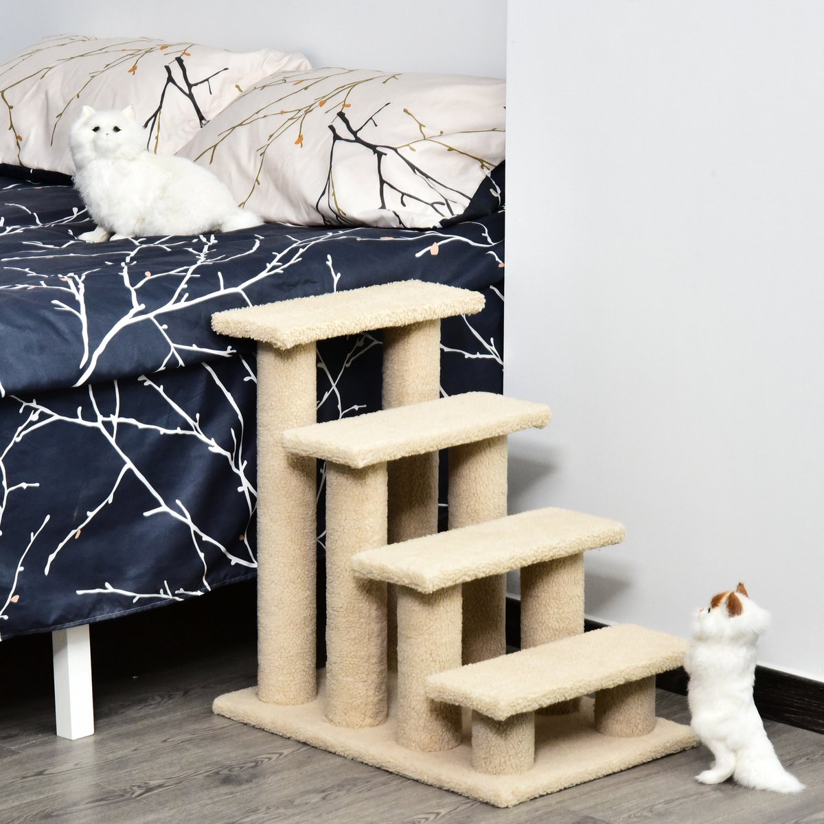  PawHut Dierentrap, Kattentrap, Hondentrap, Trap Voor Katten En Honden, 4 Treden, Beige, 63,5 X 43 X 60 Cm D30-006