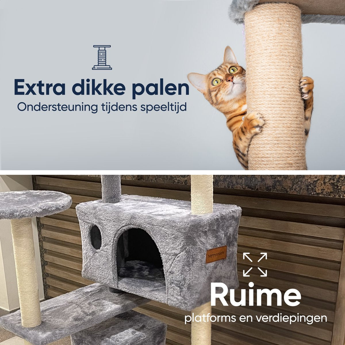  Happysnoots Krabpaal Voor Katten - 50x50x130cm - Kattenboom Voor Grote Katten - Cat Tower