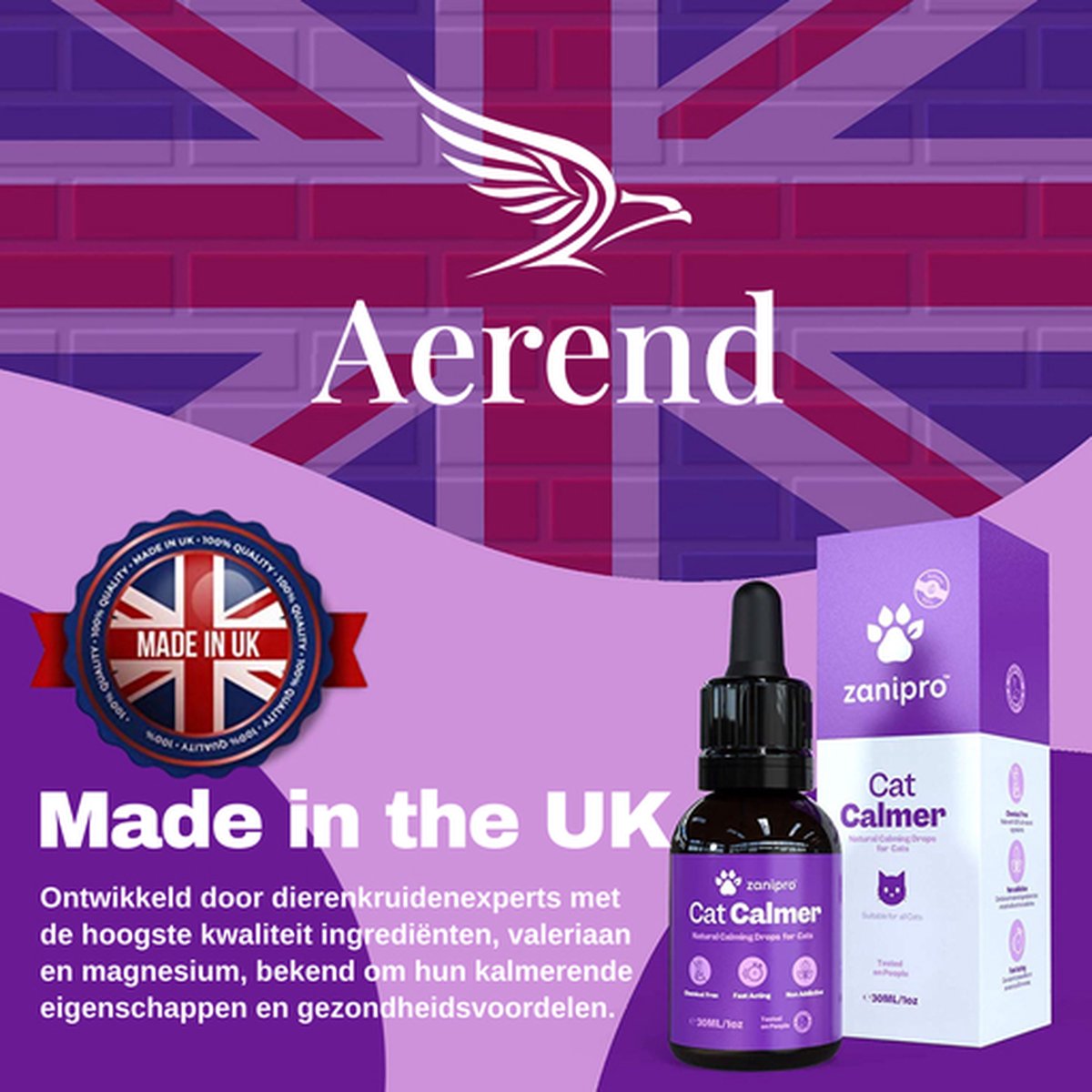  Aerend - Kalmerende Druppels Voor Katten - Anti-stress - Zanipro® 30ml - 100% Natuurlijk Uit Het Verenigd Koninkrijk - Met Ashwagandha &amp; Valeriaan - No Stress Druppels Om Gedragsproblemen Te Verlichten - Voor Thuis En Onderweg
