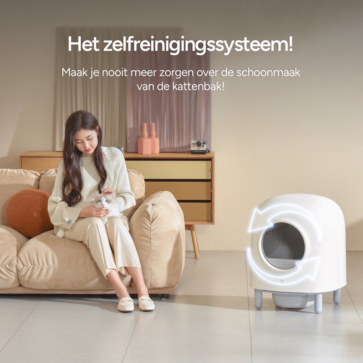  Petree Cube - Zelfreinigende Kattenbak - Automatisch - Bedienen Via De App - Katten - Anti-geur - 60 X 52 X 64 Cm