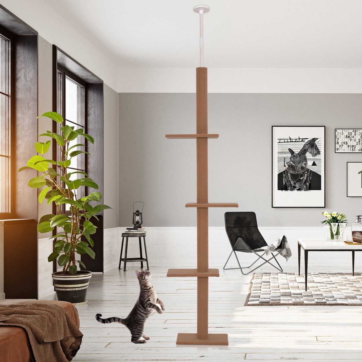 Merkloos Krabpaal In Hoogte Verstelbaar - Kattenkrabpaal - Krabpaal Voor Katten - Kattenspeeltjes - Katten - Bruin - 43L X 27B X 228-260H Cm