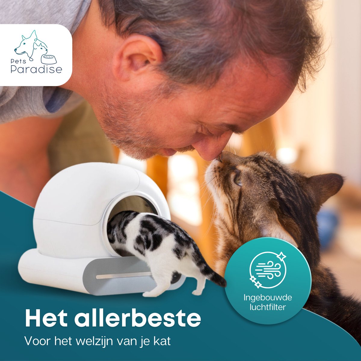  Pets Paradise - Zelfreinigende Kattenbak - Automatische - Elektrische - Scoopfree - Robot Kattenbak - 35dB