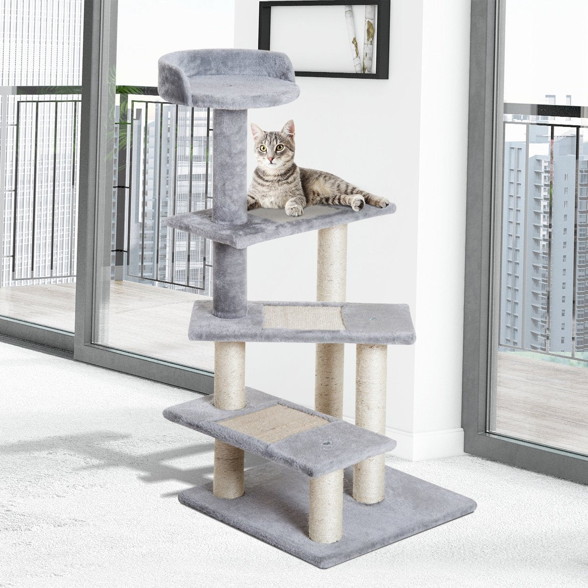 PawHut Klimboom 5 Lagen Kattenboom Speelboom Kattenkrabboom Trap Sisal Beige D30-183