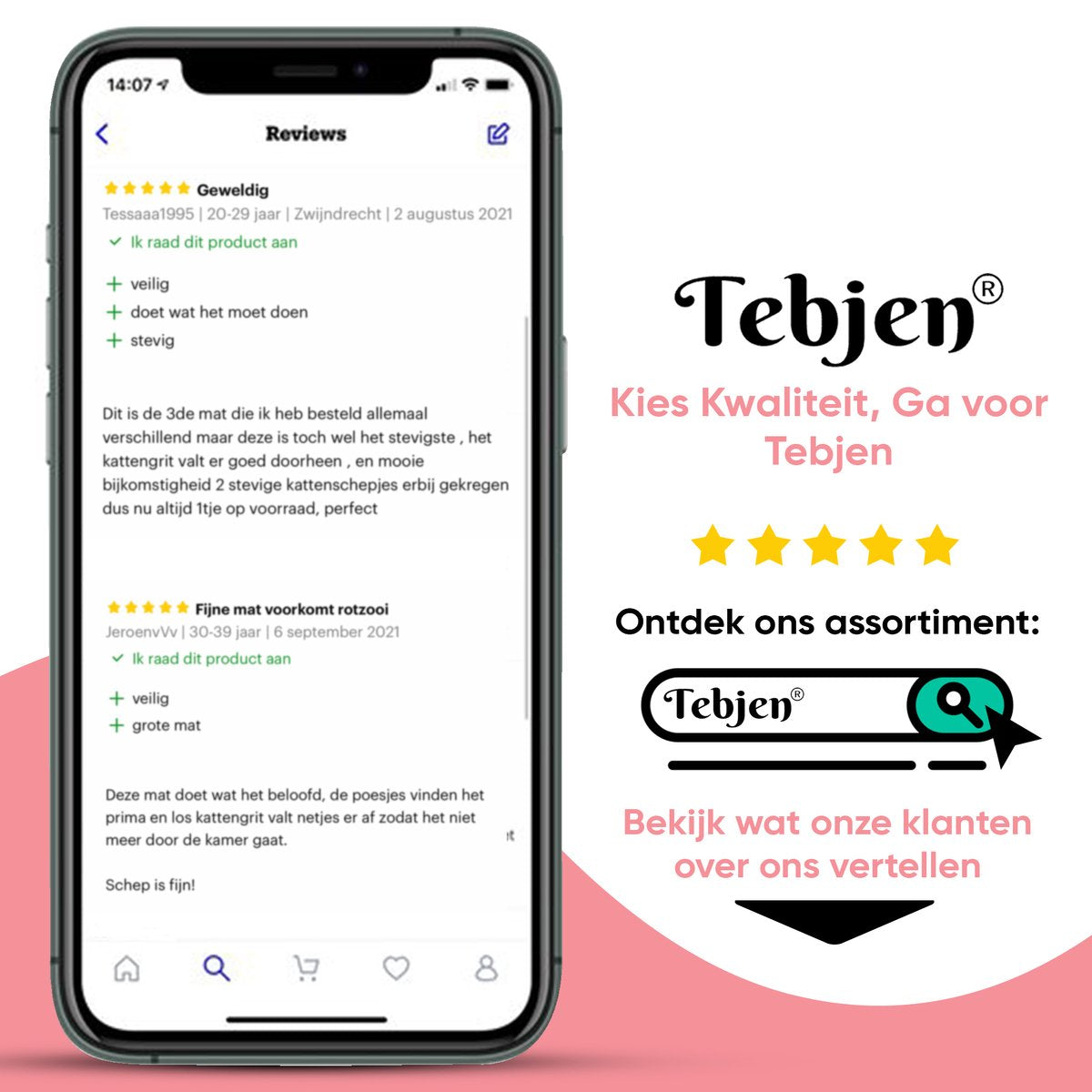  TEBJEN Kattenbakmat – Kattenbak Mat Grit Opvanger - Schoonloop Katten Mat – Dubbele Waterdichte Laag – Uitloopmat Kattenbak – Kattenbak Accessoires - Met Speelgoedmuisje En Schepje - 30cm * 30cm