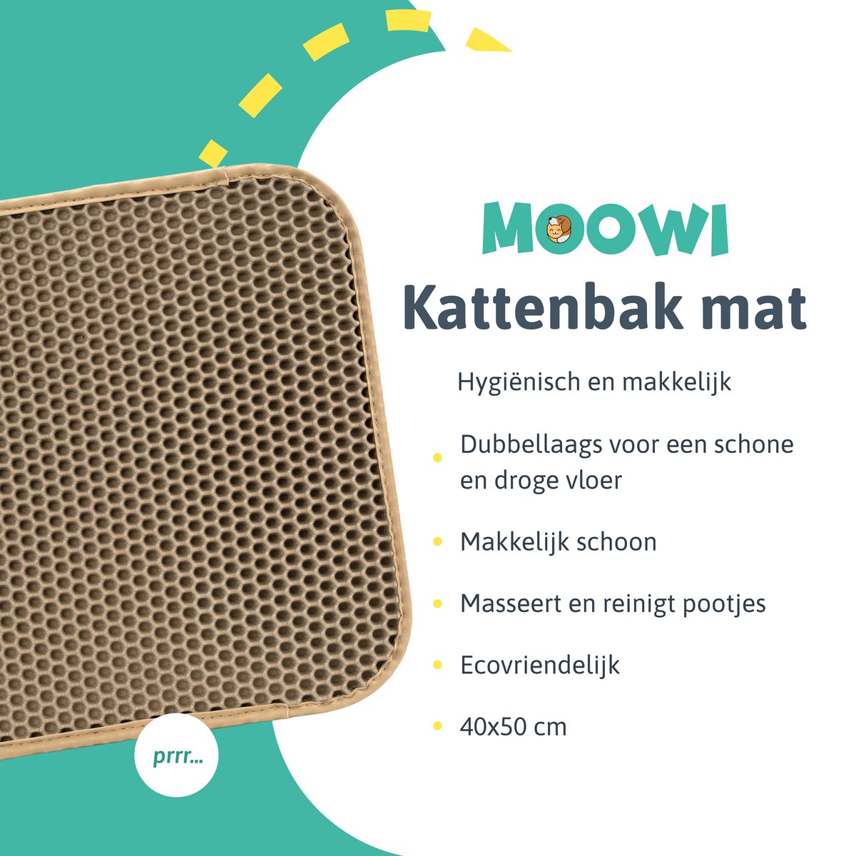  Kattenbakmat - 40 X 50 Cm - Creamy White - Uitloopmat Kat - Kattenbakvulling - Opvang Ruimte - Grit Opvanger - Waterdicht - Beige - Eco-friendly - Incl. Speeltje