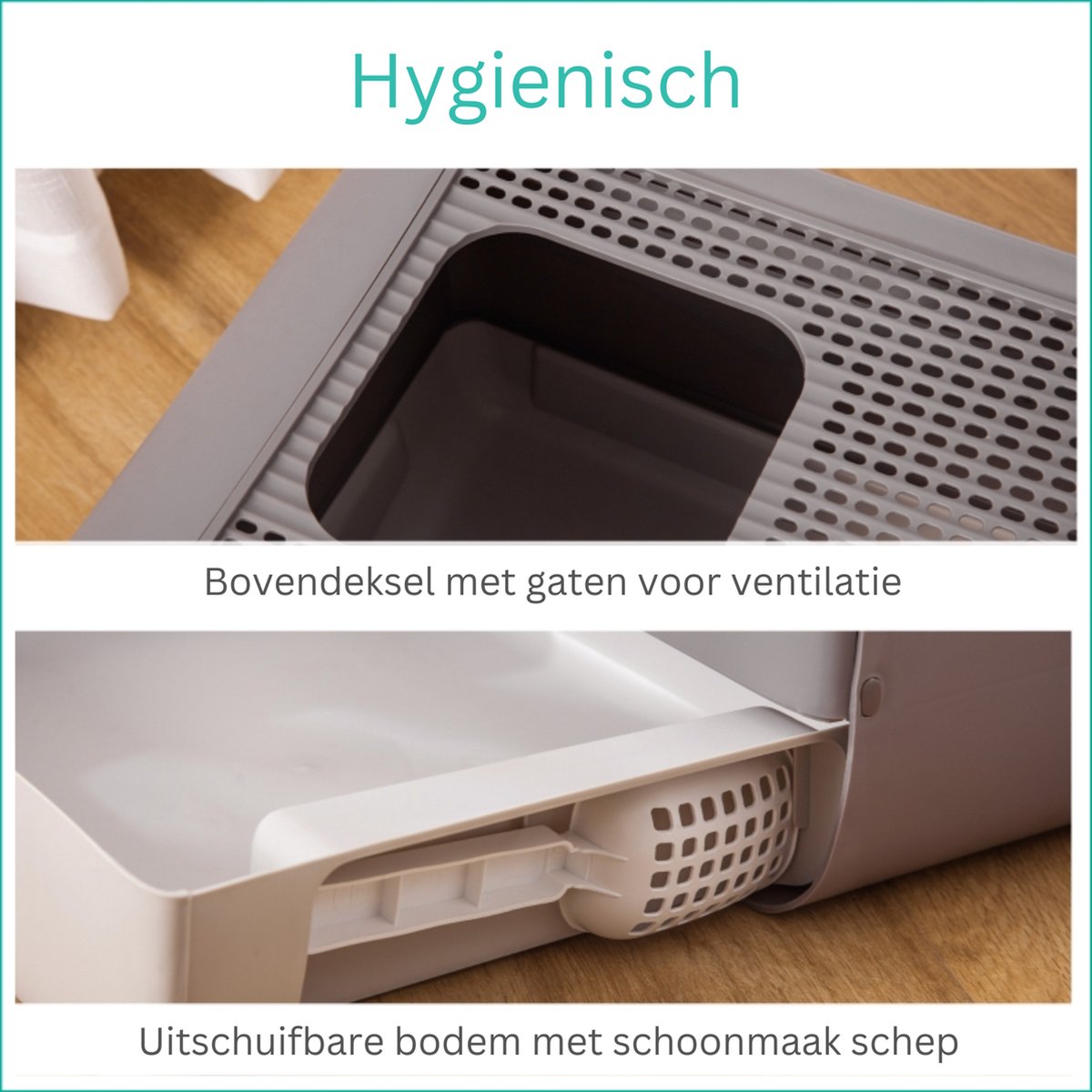  Kattenbak - 2 Uitgangen - Kattentoilet - Uitschuifbare Bodem - Met Schepje - Grijs 53 X 40 X 40 Cm
