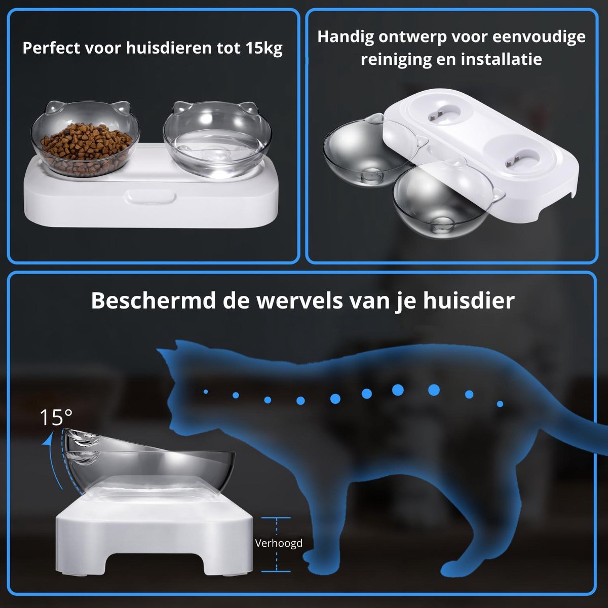  Behave Dubbele Voerbak - Drinkbak - Katten - Verstelbaar - Wit