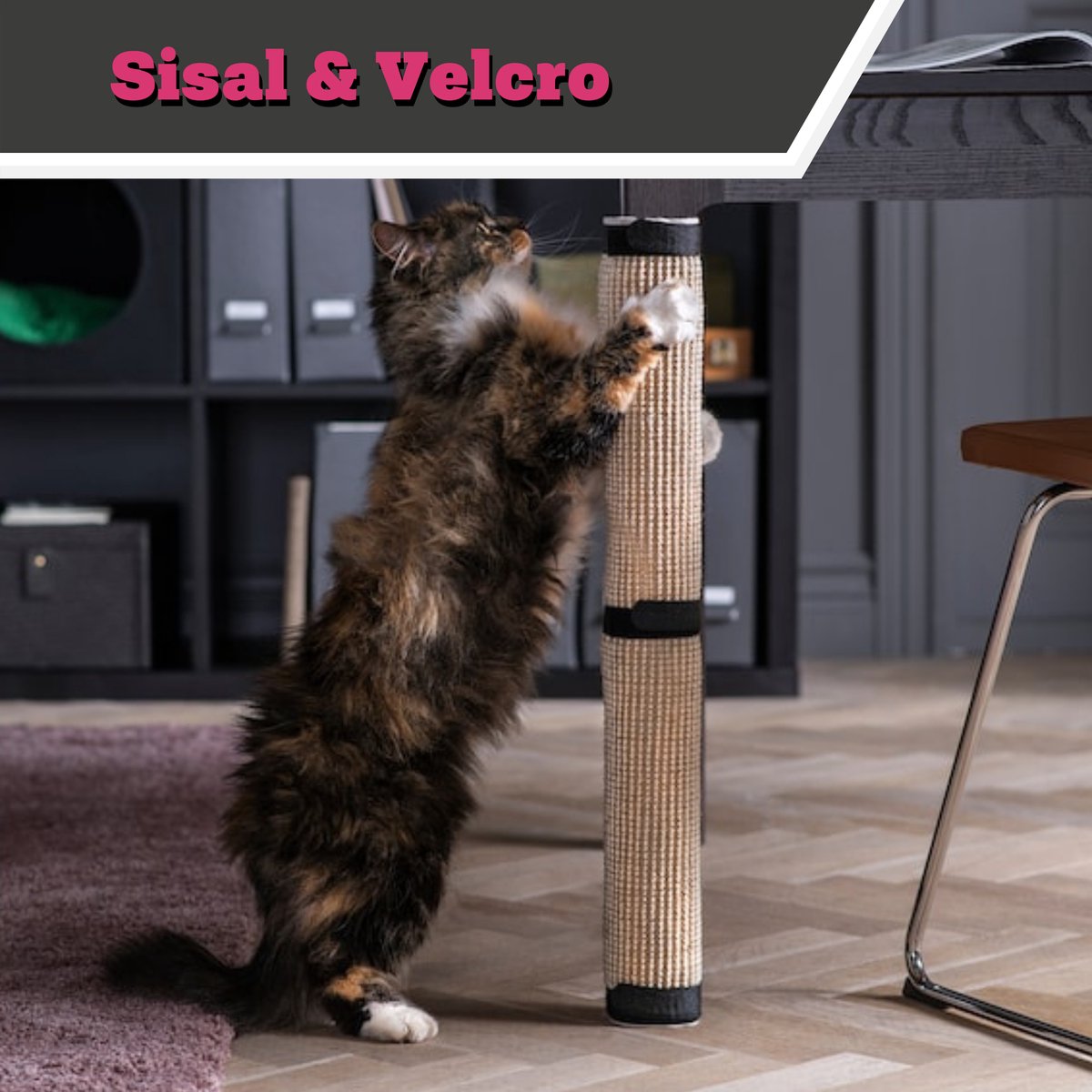  Make Me Purr Krabmat Met Klittenband (63x25 Cm) - Sisal Krabpaal Voor Katten - Kat Krab Mat Voor Tafelpoot - Tafel Krab Paal Meubel - Kitten Krappaal - Krabmeubel Van Sisaltouw - Meubelbescherming