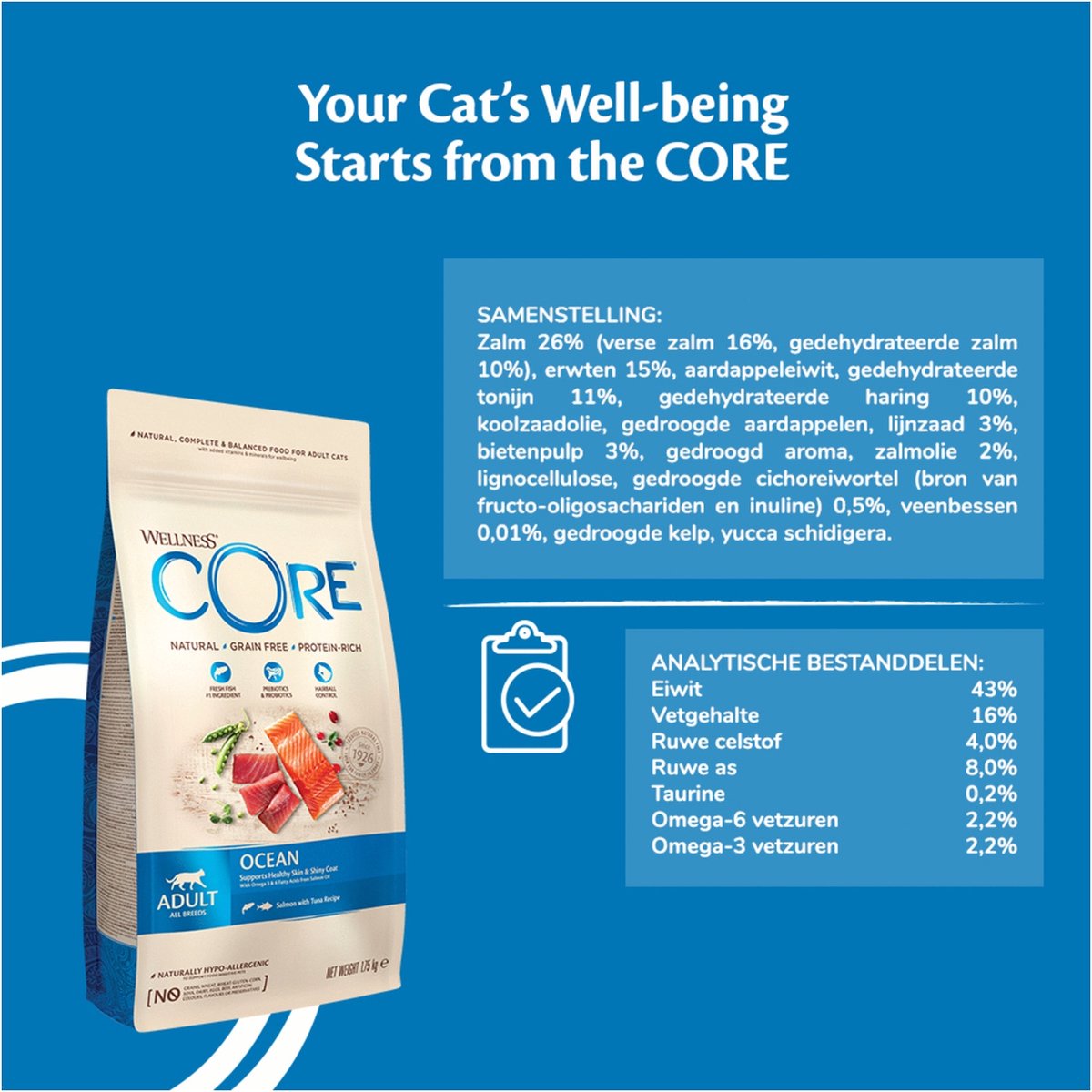  Wellness Core Grain Free Cat Ocean Zalm &amp; Tonijn - Kattenvoer - 1.75 Kg
