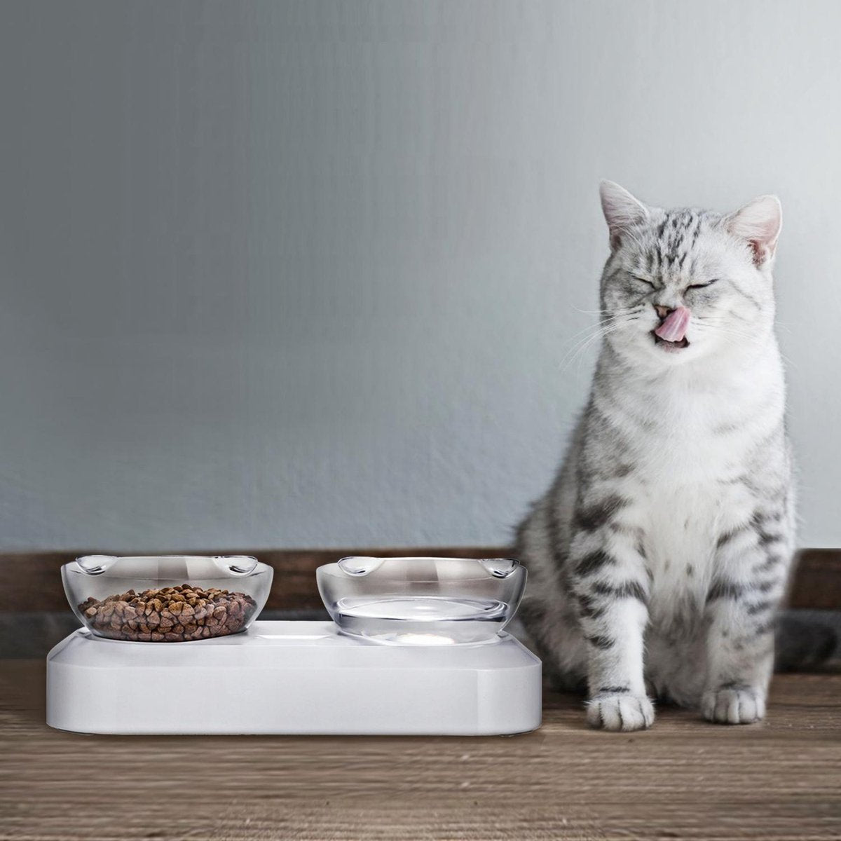  Behave Dubbele Voerbak - Drinkbak - Katten - Verstelbaar - Wit