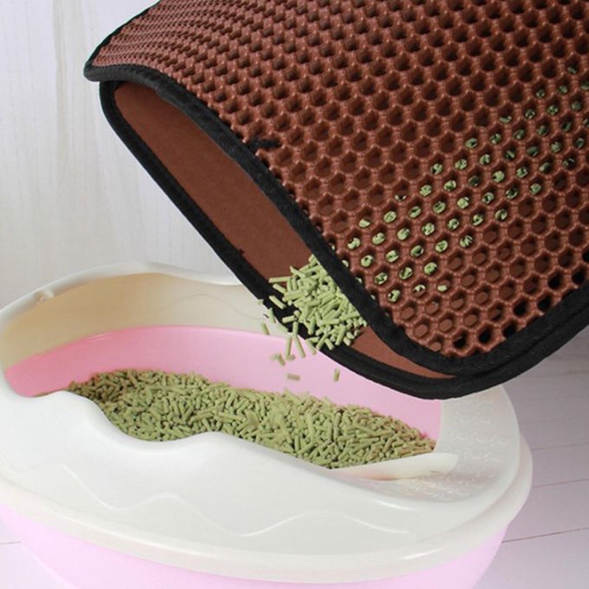  IGOODS - Kattenbakmat Met Filter - 45 X 60 - Waterdicht - Dubbele Laag - Bruin