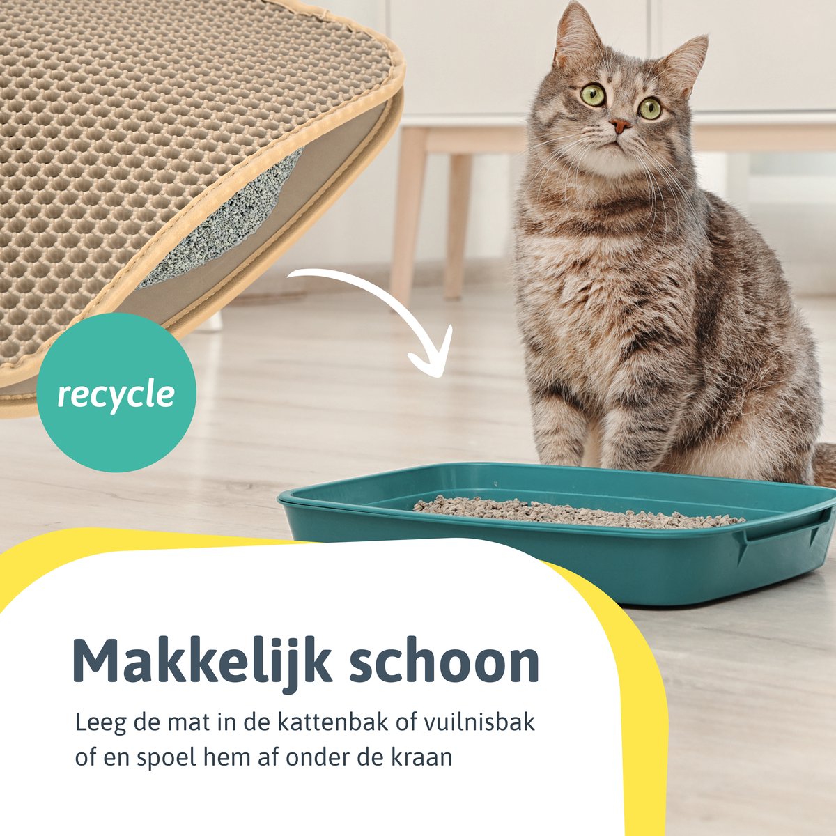  Kattenbakmat - 40 X 50 Cm - Creamy White - Uitloopmat Kat - Kattenbakvulling - Opvang Ruimte - Grit Opvanger - Waterdicht - Beige - Eco-friendly - Incl. Speeltje