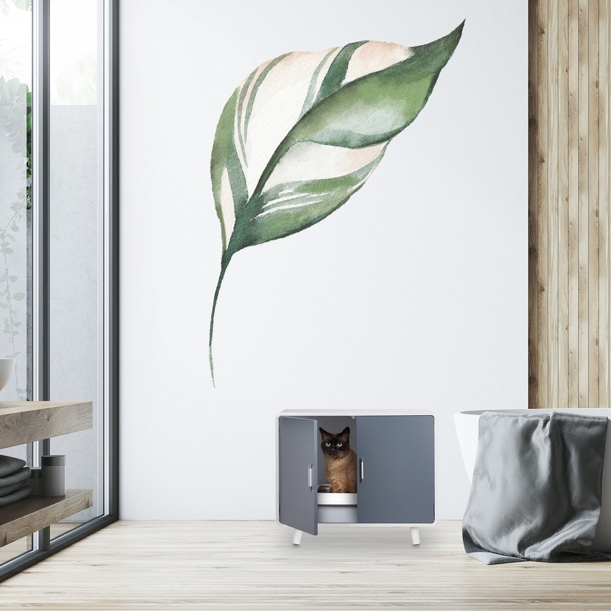  Relaxdays Kattenbak Ombouw Design - Kattenhuis Op Pootjes - Kattenmeubel Wit - Kattenkast