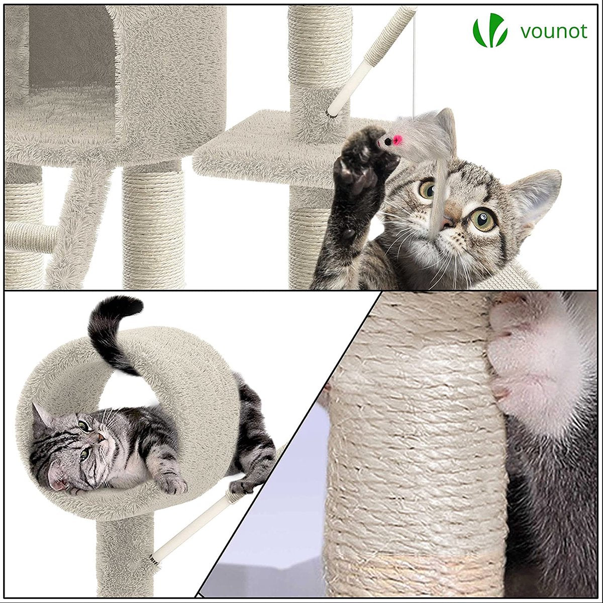  Grote Krabpaal Met Krabpaal XXL, Klimboom Voor Katten, Activiteitencentrum, Met Grot En Platforms Voor Katten, Hoogte 154 Cm, Beige