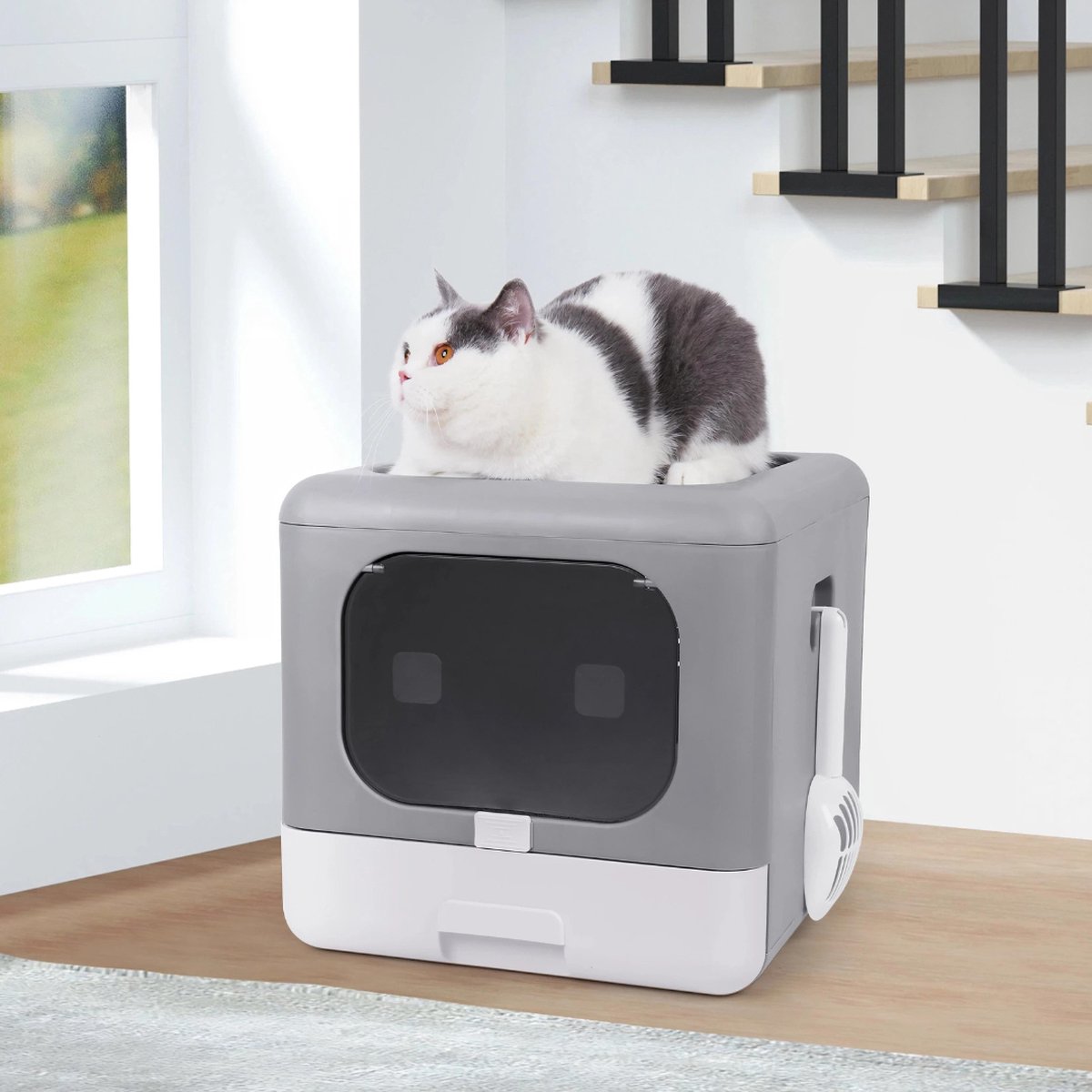 Merkloos Zelfreinigende Kattenbak - Automatische Kattenbak - Kattenbak Zelfreinigend - Electrische Kattenbak - Grijs