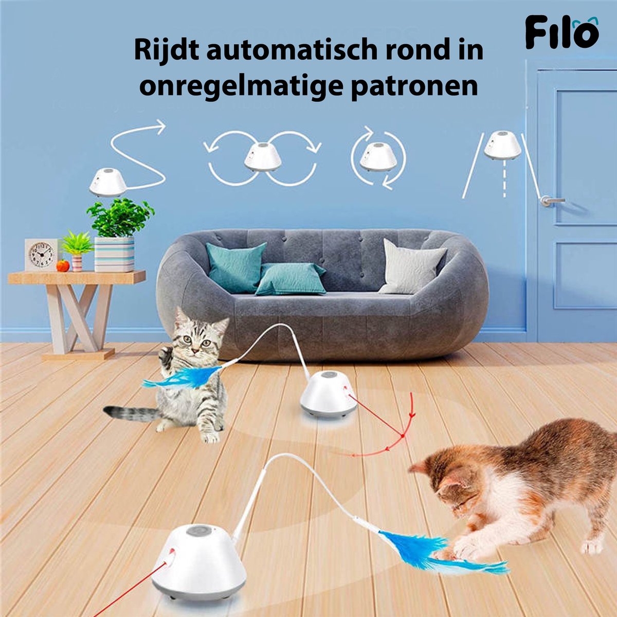  Filo Elektrisch Rijdend Kattenspeelgoed Met Laser - Rijdend Kattenspeeltje - Automatisch Interactief Speelgoed Katten - Kattencadeaus - Elektronisch Speelgoed Kittens - Kat - Kitten - Laserspeelgoed - Kado
