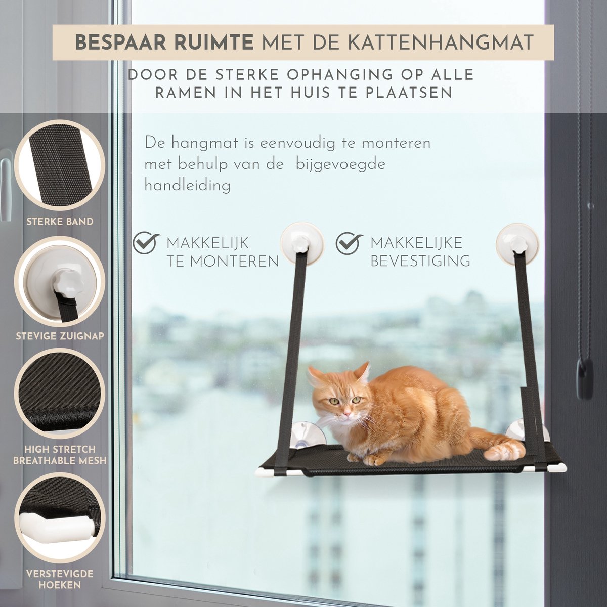  TACTIV PETS® Kattenhangmat | Hangmat Kat | Kattenhangmat Raam | Kattenmand