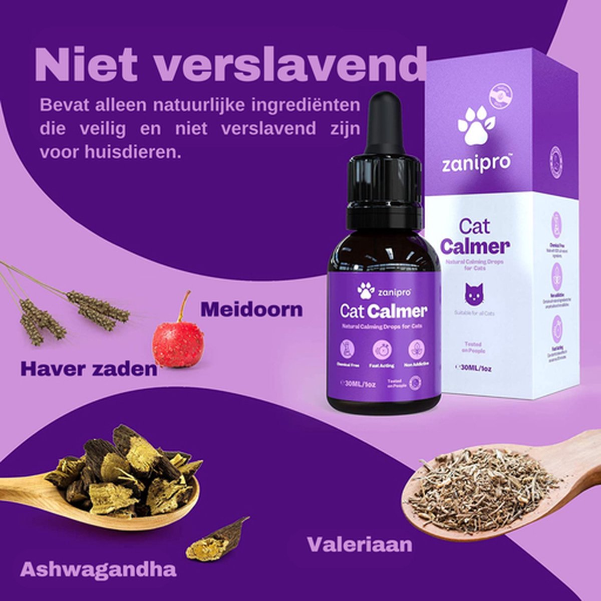  Aerend - Kalmerende Druppels Voor Katten - Anti-stress - Zanipro® 30ml - 100% Natuurlijk Uit Het Verenigd Koninkrijk - Met Ashwagandha &amp; Valeriaan - No Stress Druppels Om Gedragsproblemen Te Verlichten - Voor Thuis En Onderweg
