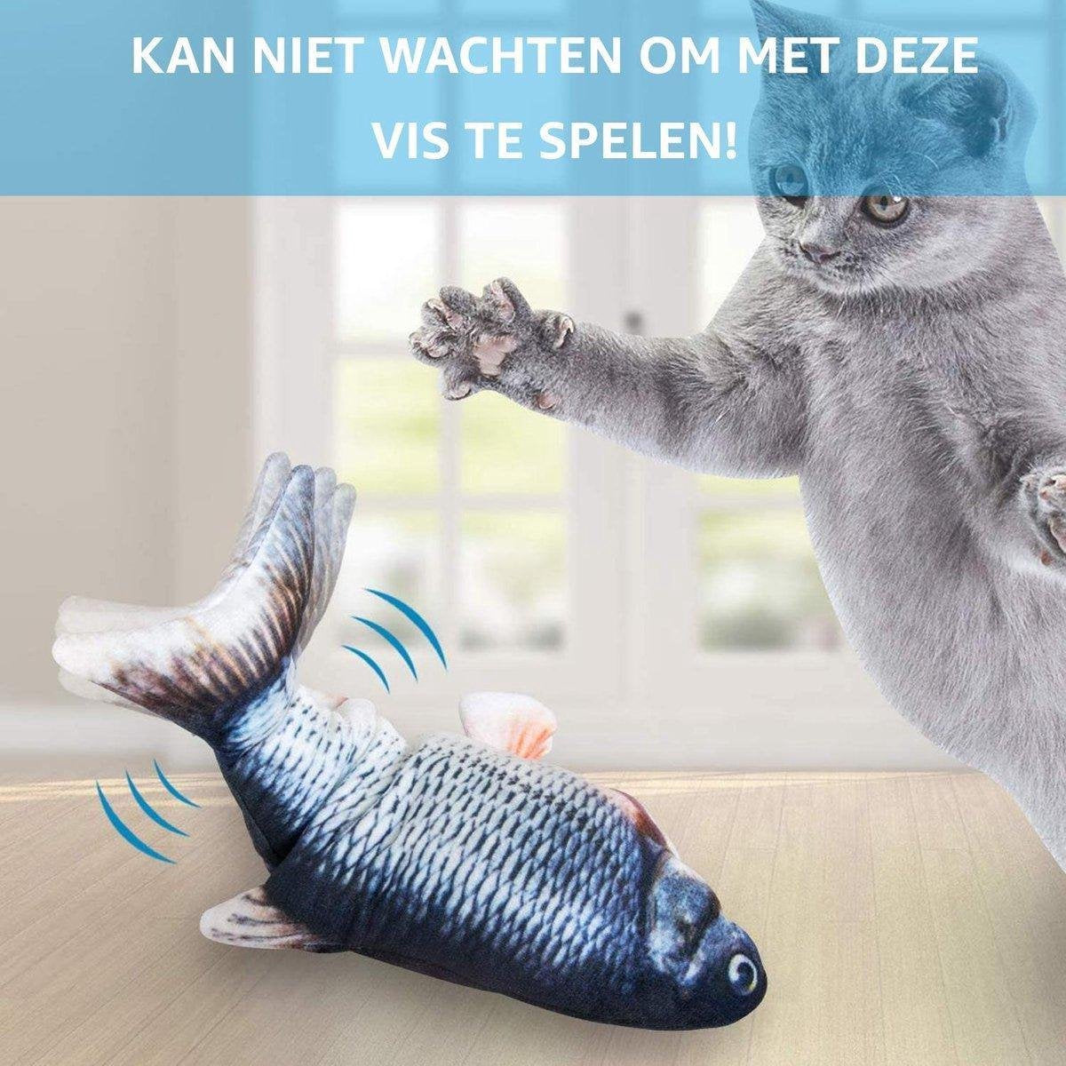  TwinQ Dansende Vis - Bewegende Vis Met Kattenkruid - Kattenspeeltjes - USB Oplaadbaar - Speelgoed Voor Katten - Incl. Kattenlampje