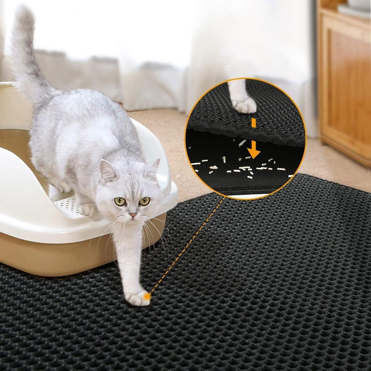  Behave Kattenbakmat - Dubbele Laag - Honingraatdesign - Waterdicht - Katten Grit Opvanger - Schoonloopmat - Kattenbak Mat - Zwart - 45*60 Cm
