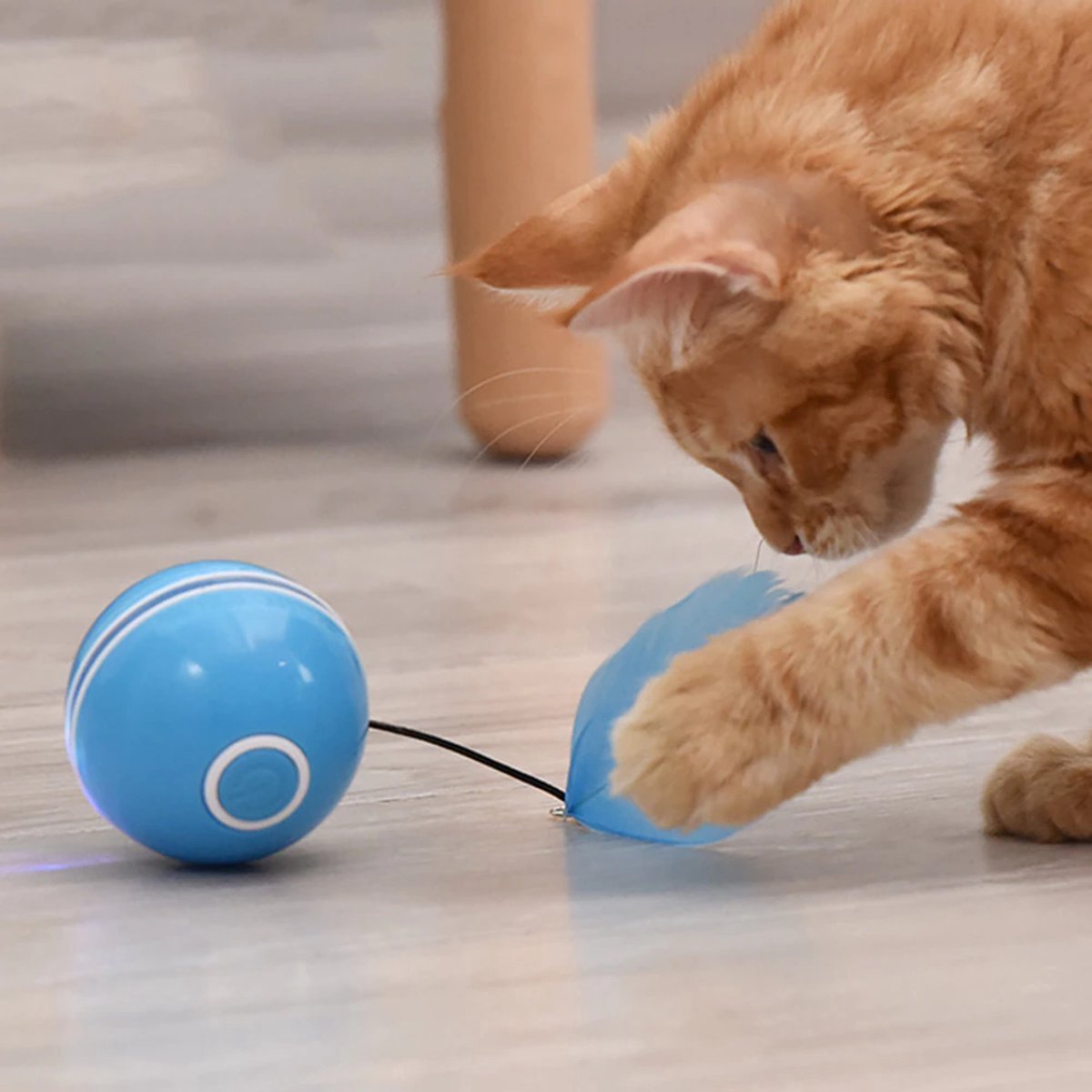  Otiume Elektrische Speelbal - Slimme Interactieve Zelfrollende Bal - Speelgoed Voor Katten - Kattenspeelgoed - Blauw