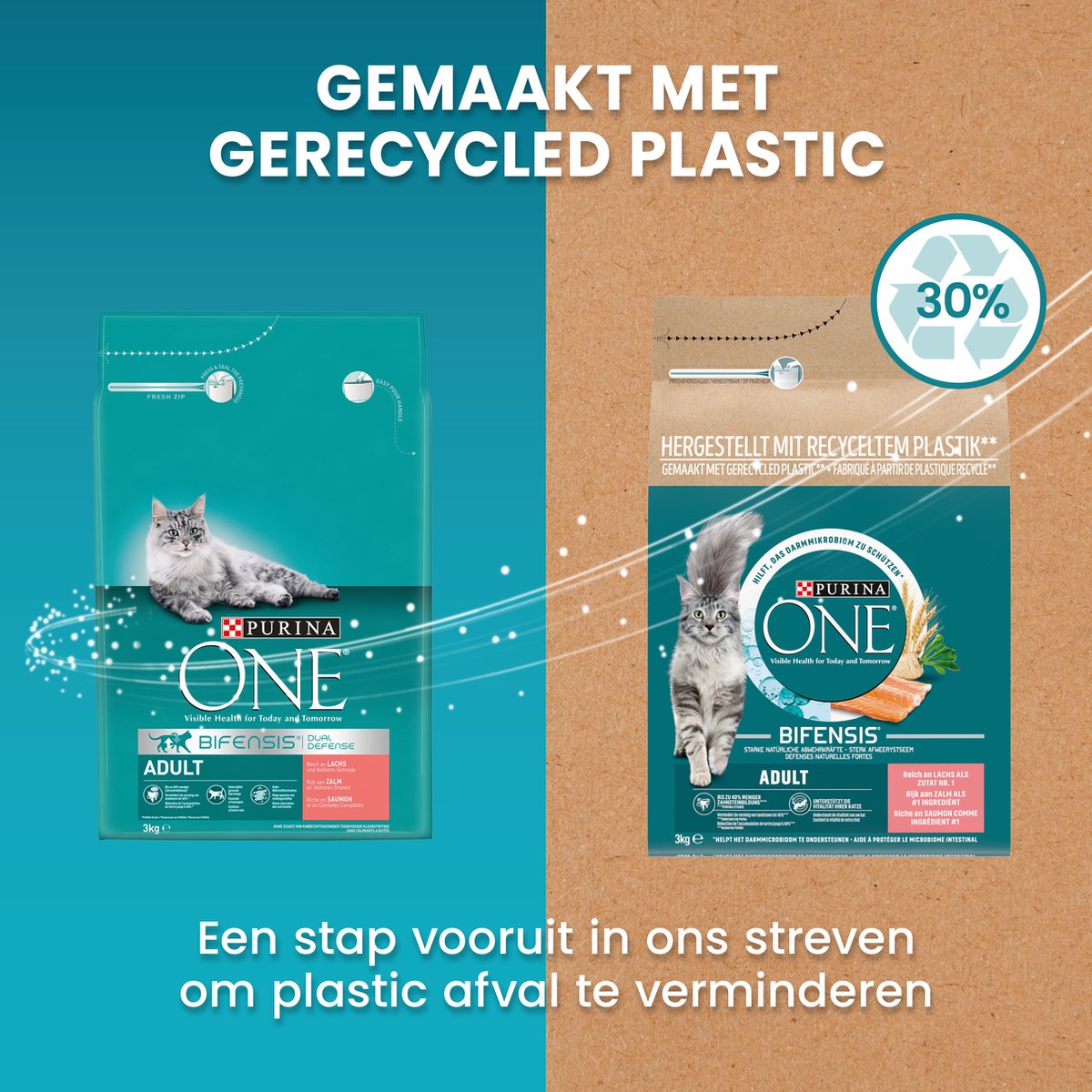  Purina ONE Adult - Kattenvoer Zalm &amp; Volkoren Granen - 3kg